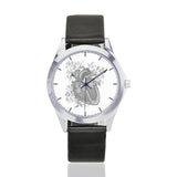 Anatomical Heart Chambers Unisex Silver-Tone Round Leather Watch