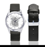 Anatomical Heart Chambers Unisex Silver-Tone Round Leather Watch