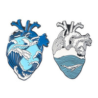 Ocean Wave Heart Enamel Pins
